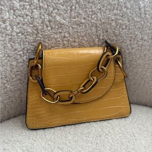 Charles & Keith Yellow Croc-Embossed Crossbody Bag